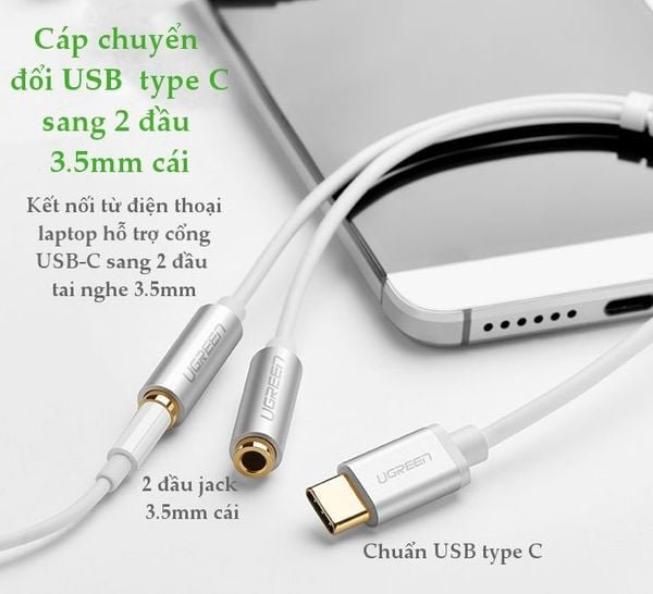 Cáp USB Type C ra 2 cổng Audio 3.5mm tai nghe 20cm Ugreen 30732 - Phụ Kiện Điện Tử Việt Nam Cáp USB C ra 2 cổng 3.5mm cho tai nghe