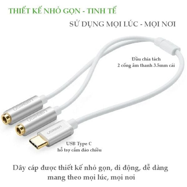 Cáp USB Type C ra 2 cổng Audio 3.5mm tai nghe 20cm Ugreen 30732 - Phụ Kiện Điện Tử Việt Nam Cáp USB C to 3.5mm cho tai nghe