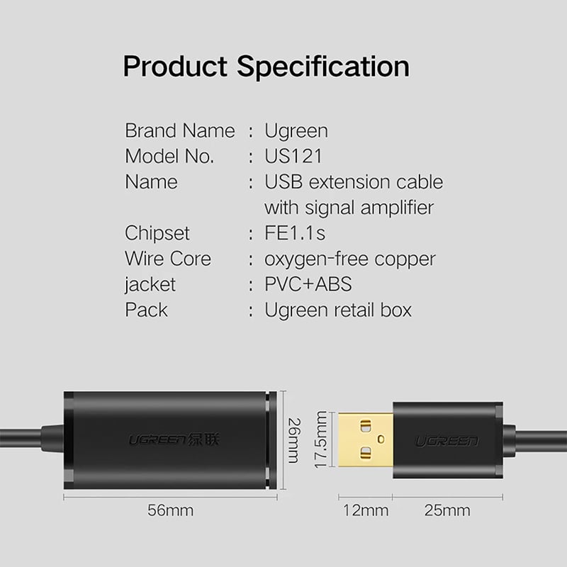 Cáp nối dài USB 2.0 UGREEN 5M 10M 15M 20M 25M 30M có IC khuếch đại - Phụ Kiện Điện Tử Việt Nam day cap usb noi dai ugreen