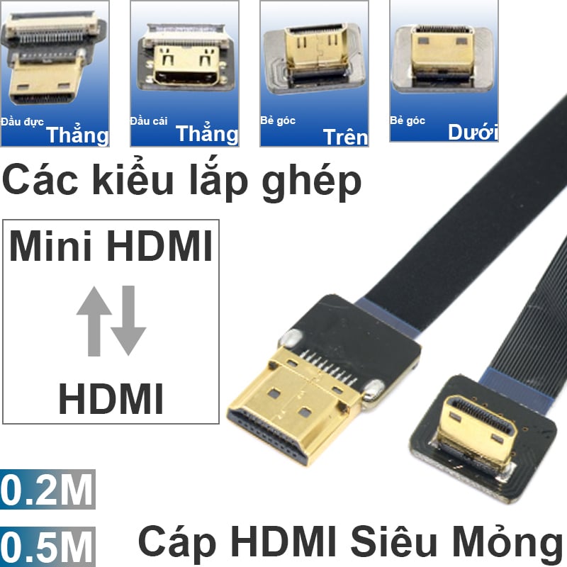Dây cáp Mini HDMI sang HDMI siêu mỏng siêu nhẹ - Cáp HD ruy băng cho Flycam Drone 20Cm | 50Cm - Phụ Kiện Điện Tử Việt Nam cáp mini HDMI sang HDMI sieu mỏng ruybang