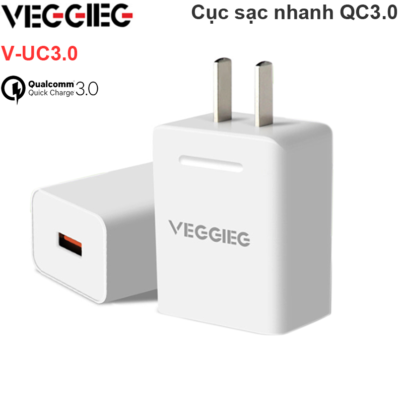 Cục sạc Điện thoại Smartphone Máy tính bảng 5V-3A QC3.0 Veggieg V-UC3.0 - Phụ Kiện Điện Tử Việt Nam cuc sac nguon 5v-3a qc3.0 veggieg v-uc3.0