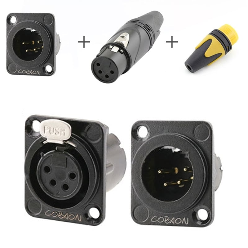 Đầu hàn cổng XLR 4PIN Male - Female gắn trên tường bảng điều khiển Coraon Z-NC4MD-LX-B / Z-NC4FD-LX-B - Phụ Kiện Điện Tử Việt Nam dau han jack xlr 4pin coraon Z-NC4MD-LX-B
