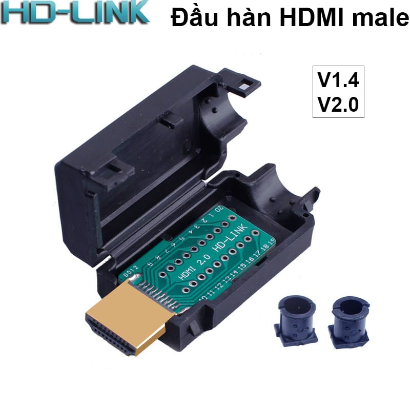 Đầu hàn cổng HDMI 1.4 2.0 kèm vỏ ốp nhựa đường kính 8mm HD-LINK (1 chiếc) - Phụ Kiện Điện Tử Việt Nam dau han hdmi male kem vo op