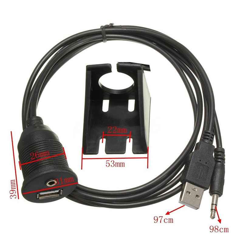 Ổ cắm nối dài USB 2.0 và audio 3.5mm bắt vít cố định 1 mét - 3.5mm + USB A 2.0 Female Male Waterproof Aux Audio Extension Cable Dash Mount - Phụ Kiện Điện Tử Việt Nam cap usb 2.0 + audio 3.5mm noi dai co bat vit