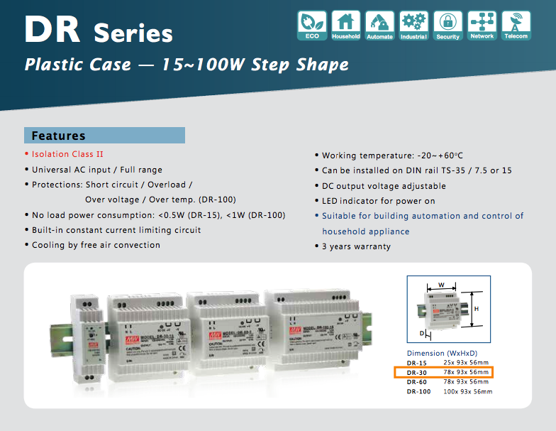 Nguồn DIN công nghiệp 30W 24V 1.5A Meanwell DR-30-24 - Phụ Kiện Điện Tử Việt Nam Meanwell DR-30-24