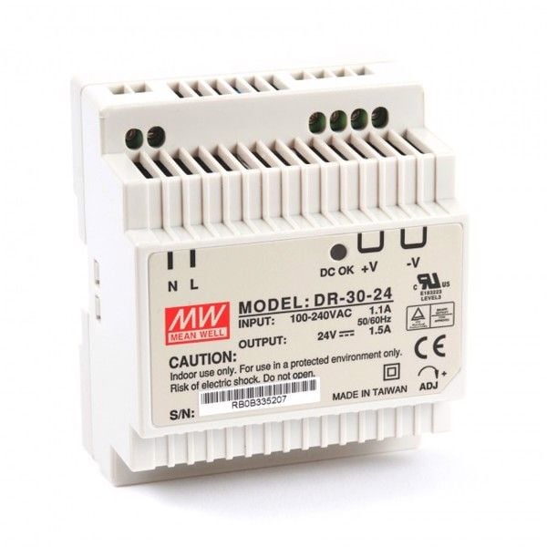 Nguồn DIN công nghiệp 30W 24V 1.5A Meanwell DR-30-24 - Phụ Kiện Điện Tử Việt Nam Nguồn DC công nghiệp 24V 1.5A Meanwell