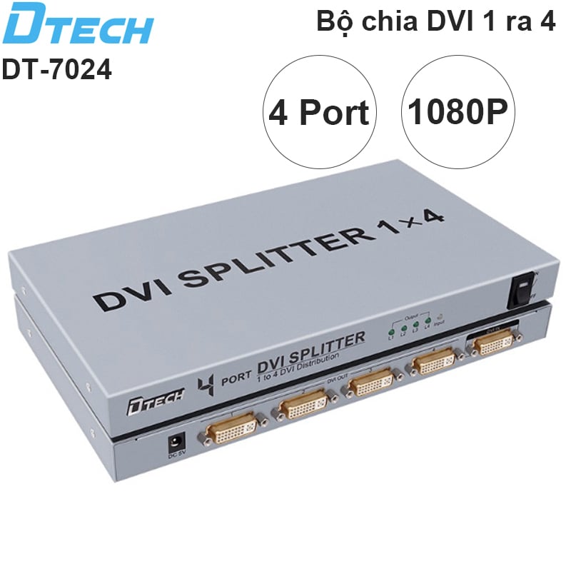 Bộ chia màn hình DVI splitter 1 ra 4 4K DTECH DT-7024 - Phụ Kiện Điện Tử Việt Nam bo chia dvi 1 ra 4 dtech dt-7024