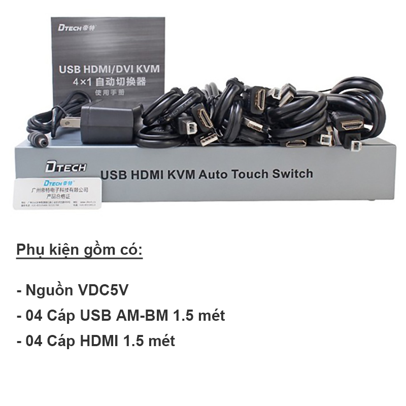 KVM Switch HDMI 4 ra 1 hỗ trợ fullHD, 3D Dtech DT-8141 - Phụ Kiện Điện Tử Việt Nam bo kvm 4 cong dtech dt-8141