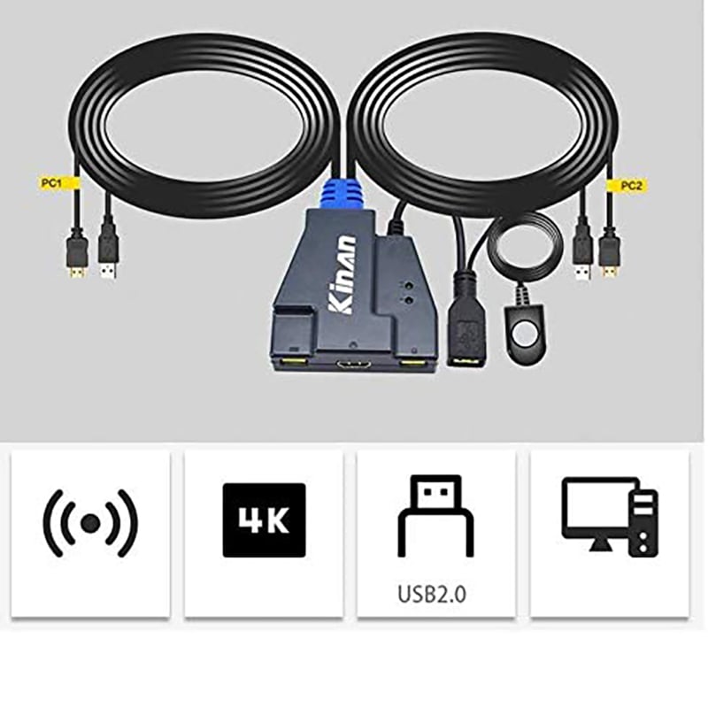 HDMI KVM Switch 2 port HDMI 2.0 4K 60Hz dạng cáp Kinan HD1302 - Phụ Kiện Điện Tử Việt Nam Kinan HD1302