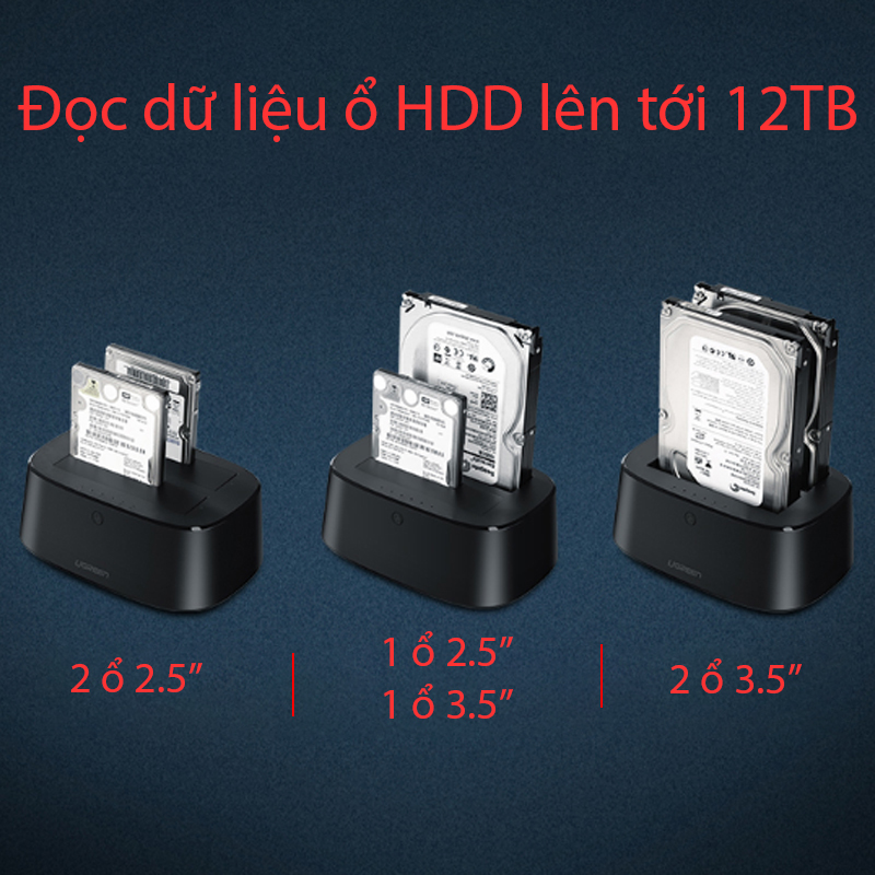 HDD dock 2 khay 2.5/3.5'' SATA-III USB 3.0 Ugreen 50742 - Phụ Kiện Điện Tử Việt Nam ugreen 50742 hdd doking 2 bay sata iii