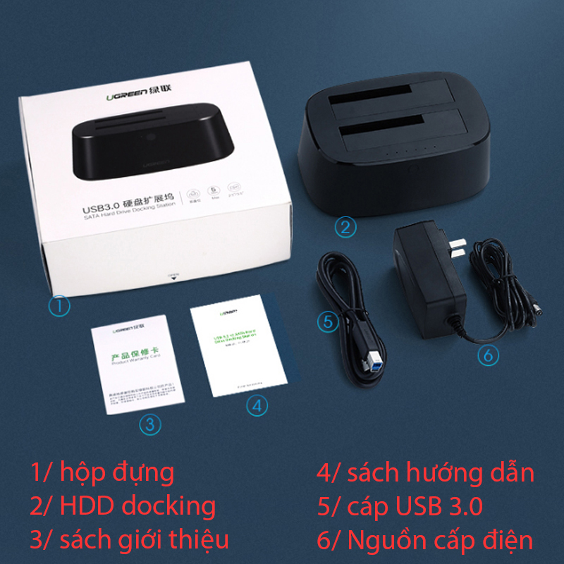 HDD dock 2 khay 2.5/3.5'' SATA-III USB 3.0 Ugreen 50742 - Phụ Kiện Điện Tử Việt Nam ugreen 50742 hdd doking 2 bay sata iii