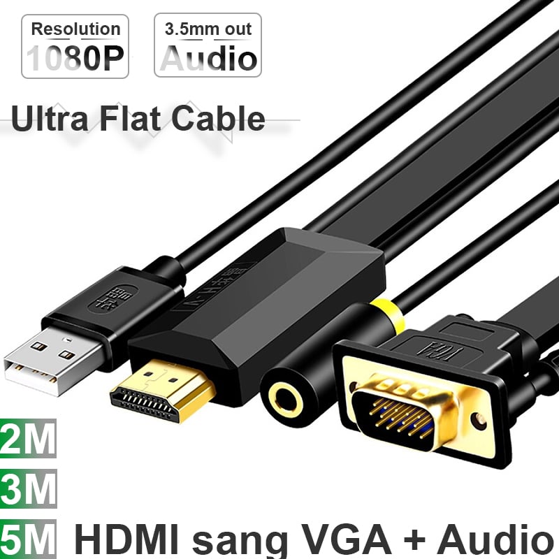 Dây cáp chuyển HDMI sang VGA + Audio 2 Mét 3 Mét 5 Mét Full HD 1080P - Phụ Kiện Điện Tử Việt Nam hdmi to vga + audio 2 met 3 met 5 met