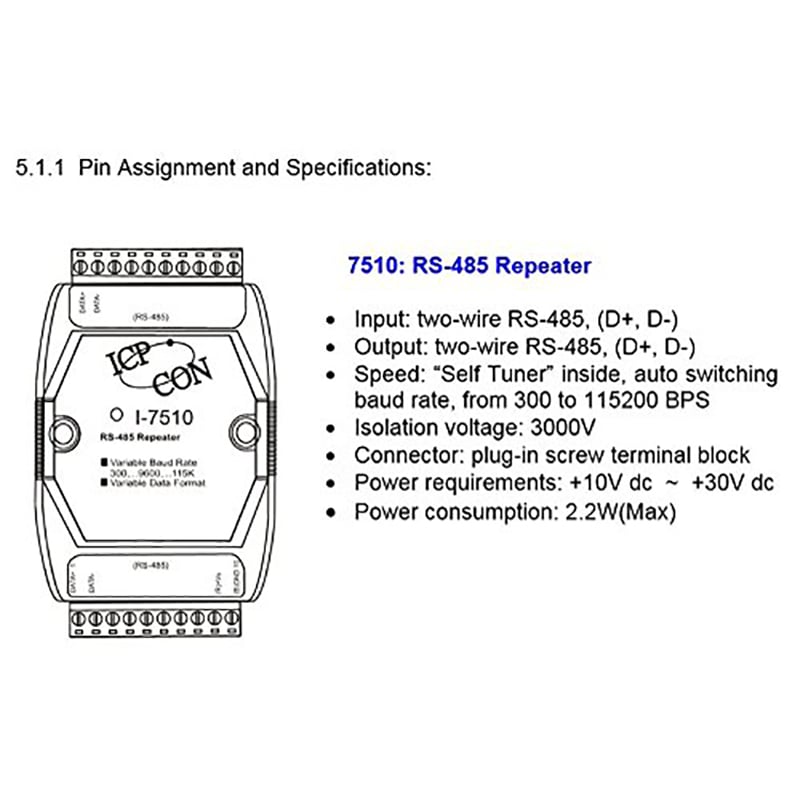 Repeater RS485 ICP CON / ICP DAS I7510 - Bộ lặp bảo vệ cách ly 3000 VDC 2 chiều tín hiệu RS485 ICPCON ICP DAS I-7510 - Phụ Kiện Điện Tử Việt Nam i-7510 repeater rs485 icpcon icpdas