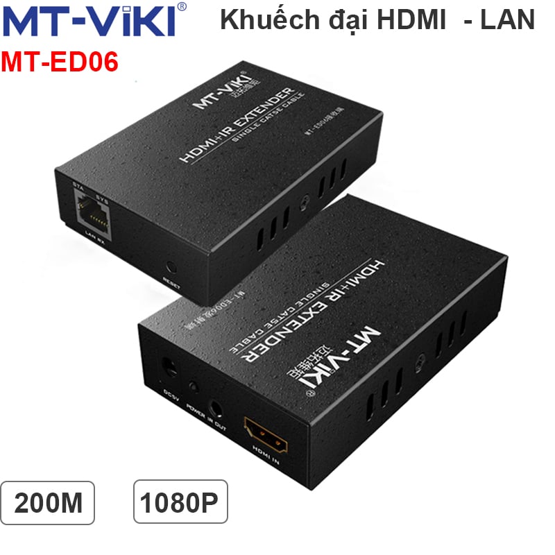 Bộ chuyển đổi HDMI sang cáp mạng LAN 200m IP Extender MT-VIKI MT-ED06 V2 - Phụ Kiện Điện Tử Việt Nam bo khuech dại hdmi qua day mang 100-200 met mt-viki mt-ed06