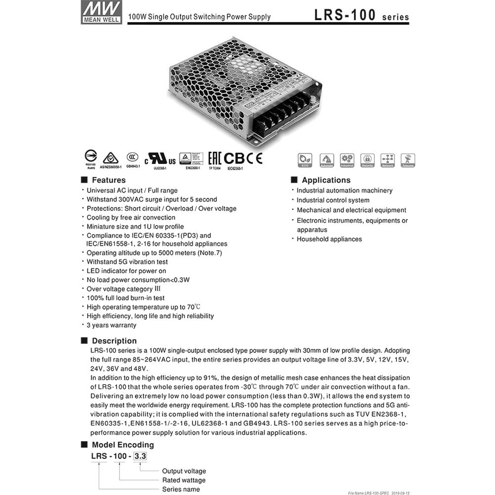 Nguồn DC LED 24V-4.5A 108W Meanwell LRS-100-24 - Phụ Kiện Điện Tử Việt Nam nguon led to ong meanwell lrs-100-24 24v-4.5a 108w