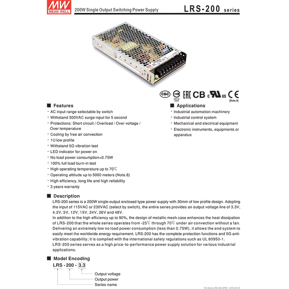 Nguồn DC LED 24V-8.8A 211,2W Meanwell LRS-200-24 - Phụ Kiện Điện Tử Việt Nam meanwell lrs-200-24