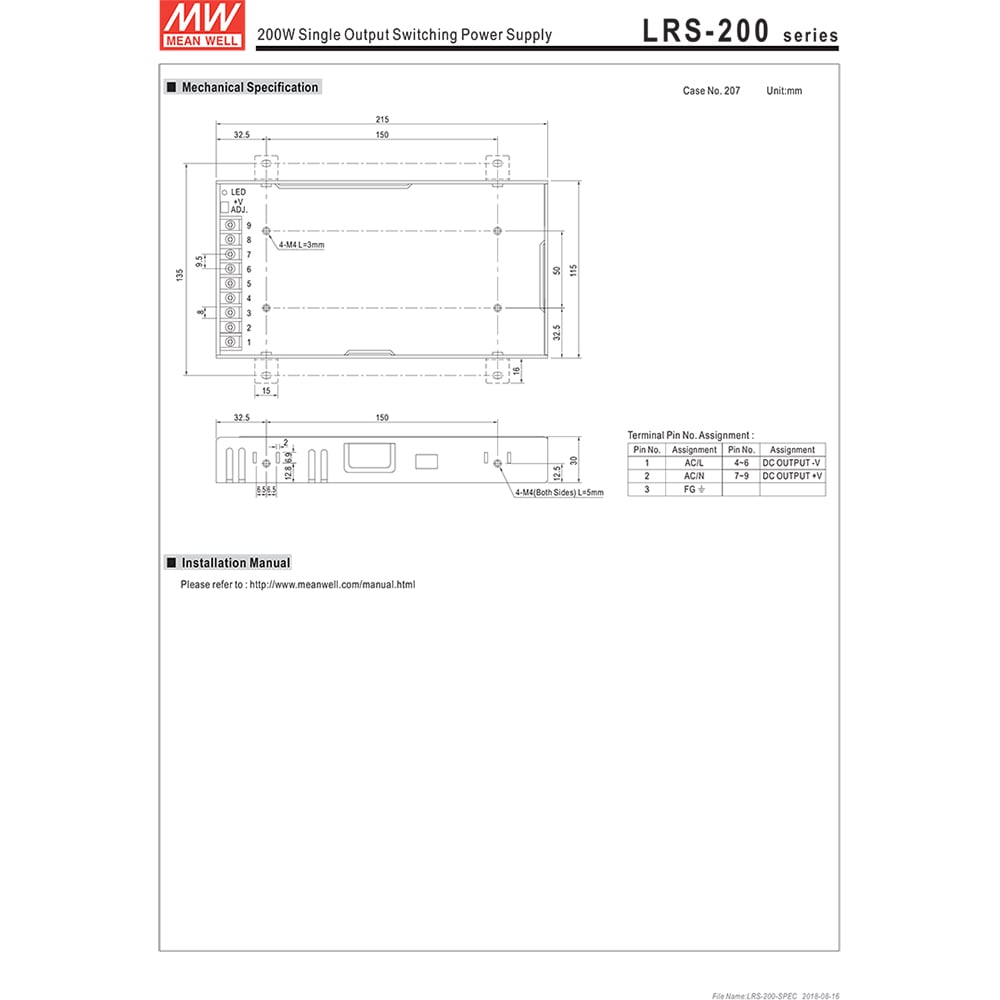 Nguồn DC LED 24V-8.8A 211,2W Meanwell LRS-200-24 - Phụ Kiện Điện Tử Việt Nam meanwell lrs-200-24