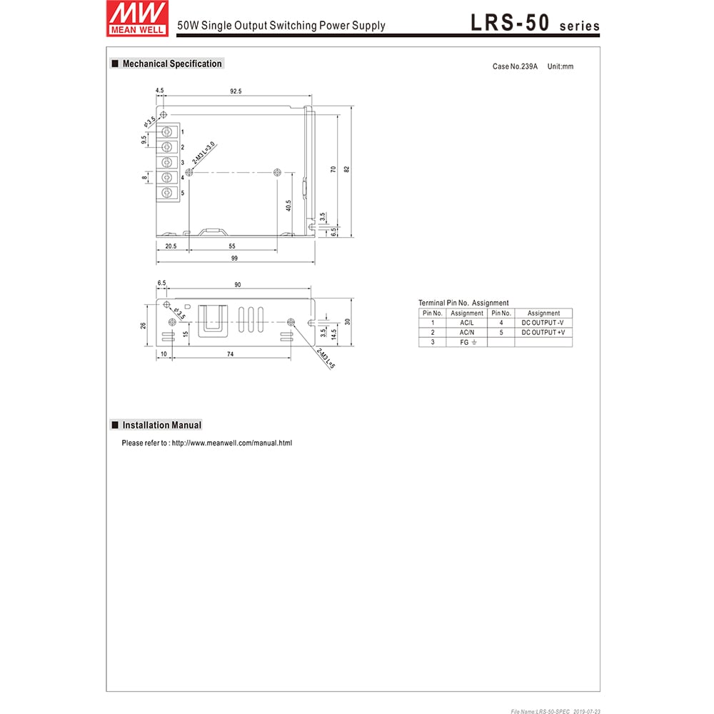 Nguồn DC LED 24V-2.2A 52.8W Meanwell LRS-50-24 - Phụ Kiện Điện Tử Việt Nam bo nguôn tong LED to ong meanwell lrs-50-24