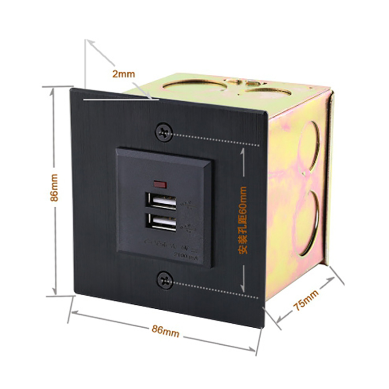Ổ cắm điện USB 2 cổng kèm mặt nhôm vuông lắp âm tường âm sàn Coraon 86A-USB - Phụ Kiện Điện Tử Việt Nam o cam usb am tuong am san coraon 86a-usb