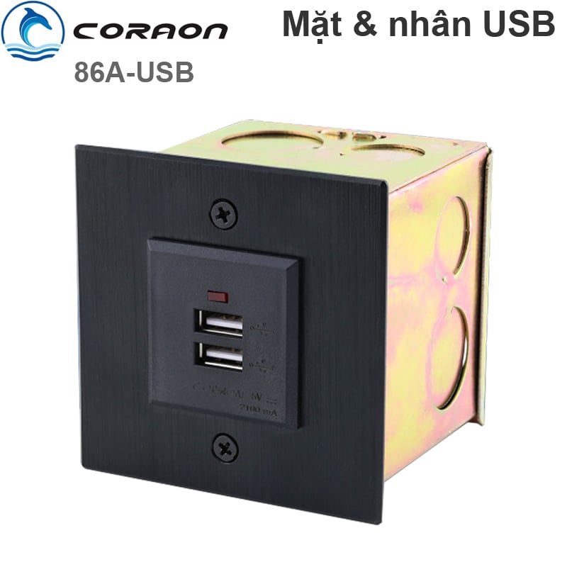 Ổ cắm điện USB 2 cổng kèm mặt nhôm vuông lắp âm tường âm sàn Coraon 86A-USB - Phụ Kiện Điện Tử Việt Nam o cam usb am tuong am san coraon 86a-usb