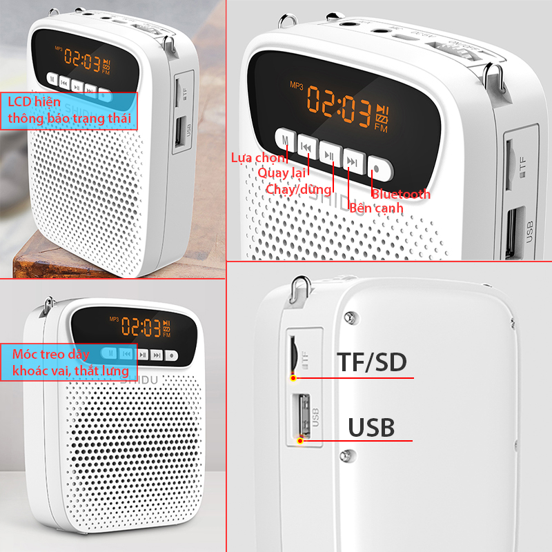 Máy trợ giảng có dây FM Bluetooth TF USB 15W Shidu SD-S278 - Phụ Kiện Điện Tử Việt Nam loa tro giang co day shidu sd-s278