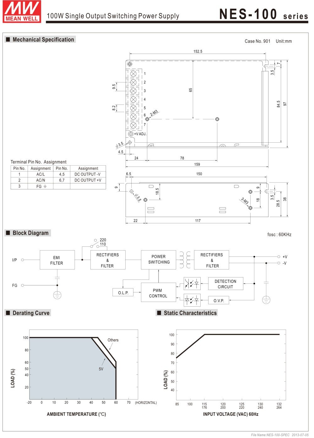 Nguồn DC LED 24V Meanwell NES-100-24 24V 4.5A 100W