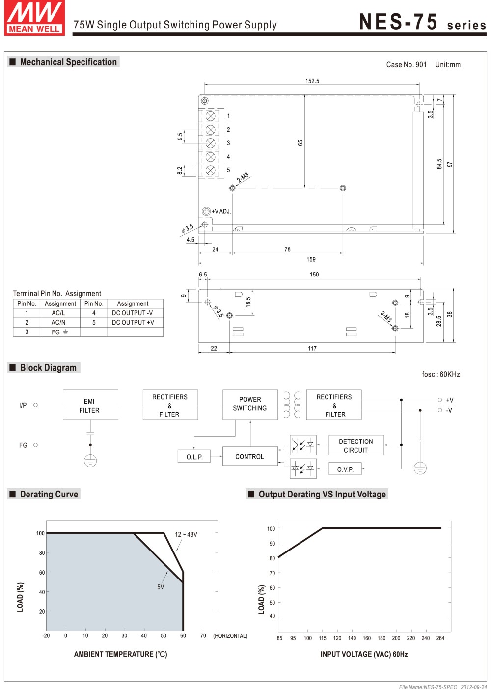Nguồn DC LED 24V Meanwell NES-75-24 24V 3.2A 75W