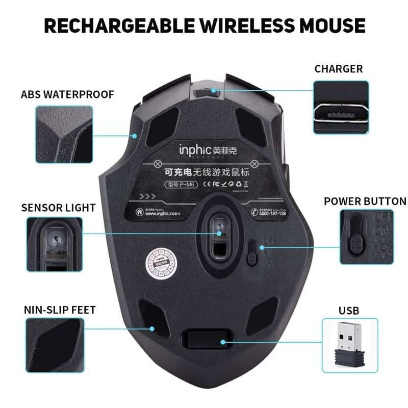 Chuột máy tính không dây 2.4GHz 2400DPI Inphic P-M6 - Phụ Kiện Điện Tử Việt Nam inphic pm6