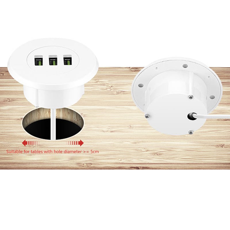 Ổ cắm sạc 3 cổng USB 5V 2.1A lắp mặt bàn âm sàn 1.5 mét (đen và trắng) - Phụ Kiện Điện Tử Việt Nam nguon sac con usb 5v-2a lap mat ban