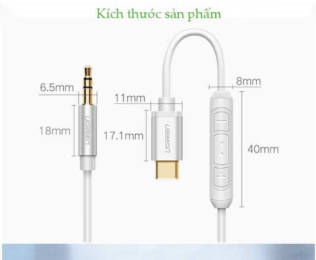 Cáp USB-C ra audio 3.5mm AUX 1 mét Ugreen có micro 30633 30634 - Phụ Kiện Điện Tử Việt Nam ugreen 30633