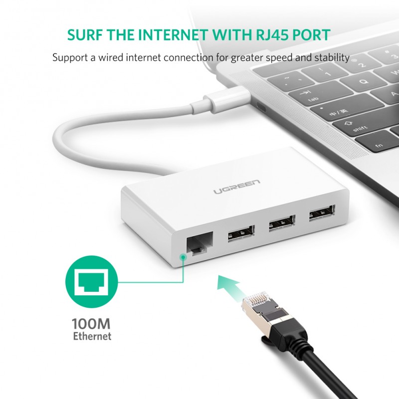 Bộ chia USB Type C ra 3 cổng USB 3.0 1 cổng LAN 10/100Mbps UGREEN 40382 - Phụ Kiện Điện Tử Việt Nam usb-c to 3 usb 3.0 1 lan rj45 ugreen