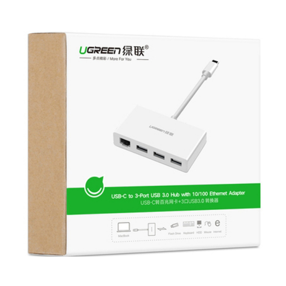 Bộ chia USB Type C ra 3 cổng USB 3.0 1 cổng LAN 10/100Mbps UGREEN 40382 - Phụ Kiện Điện Tử Việt Nam usb-c to 3 usb 3.0 1 lan rj45 ugreen