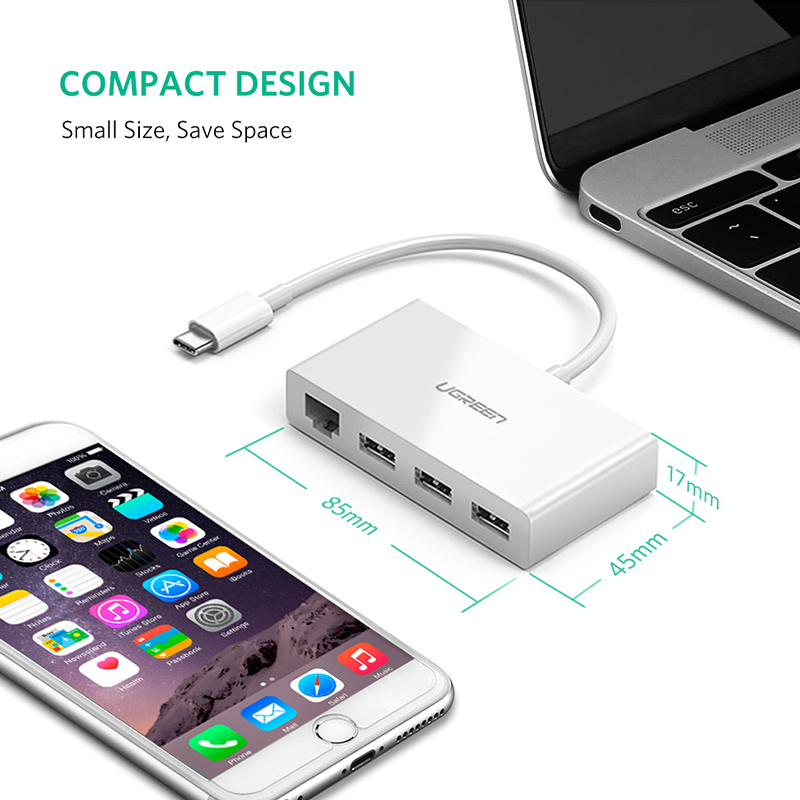 Bộ chia USB Type C ra 3 cổng USB 3.0 1 cổng LAN 10/100Mbps UGREEN 40382 - Phụ Kiện Điện Tử Việt Nam usb-c to 3 usb 3.0 1 lan rj45 ugreen