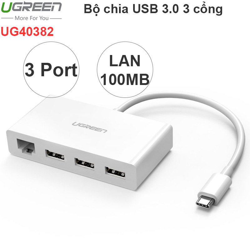 Bộ chia USB Type C ra 3 cổng USB 3.0 1 cổng LAN 10/100Mbps UGREEN 40382 - Phụ Kiện Điện Tử Việt Nam usb-c to 3 usb 3.0 1 lan rj45 ugreen