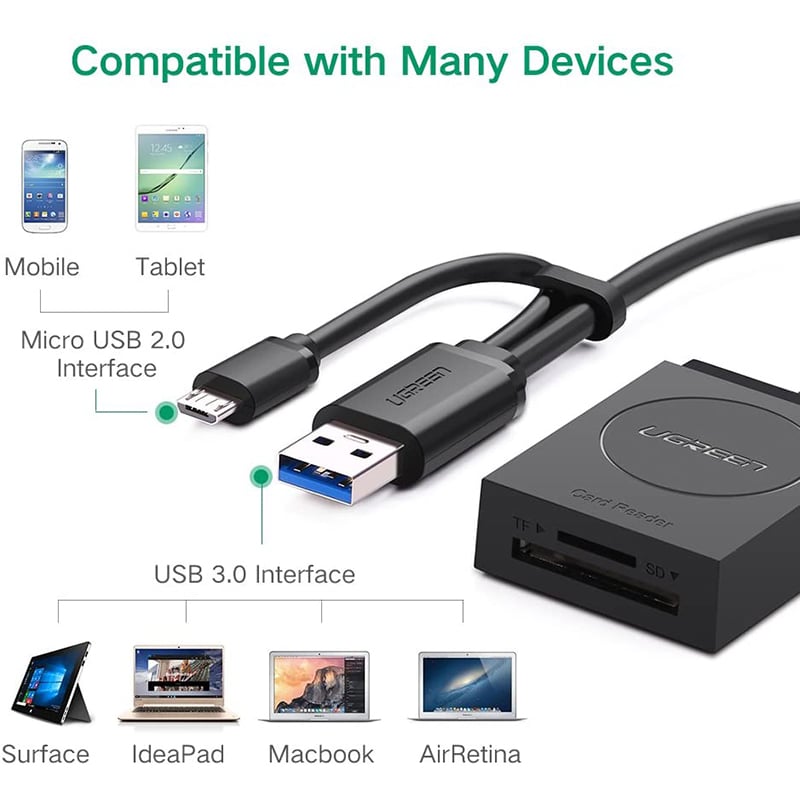 Đầu đọc thẻ nhớ TF SD USB 3.0 micro USB OTG Ugreen 20203 - Phụ Kiện Điện Tử Việt Nam dau doc the nho usb 3.0 micro usb otg ugreen 20203