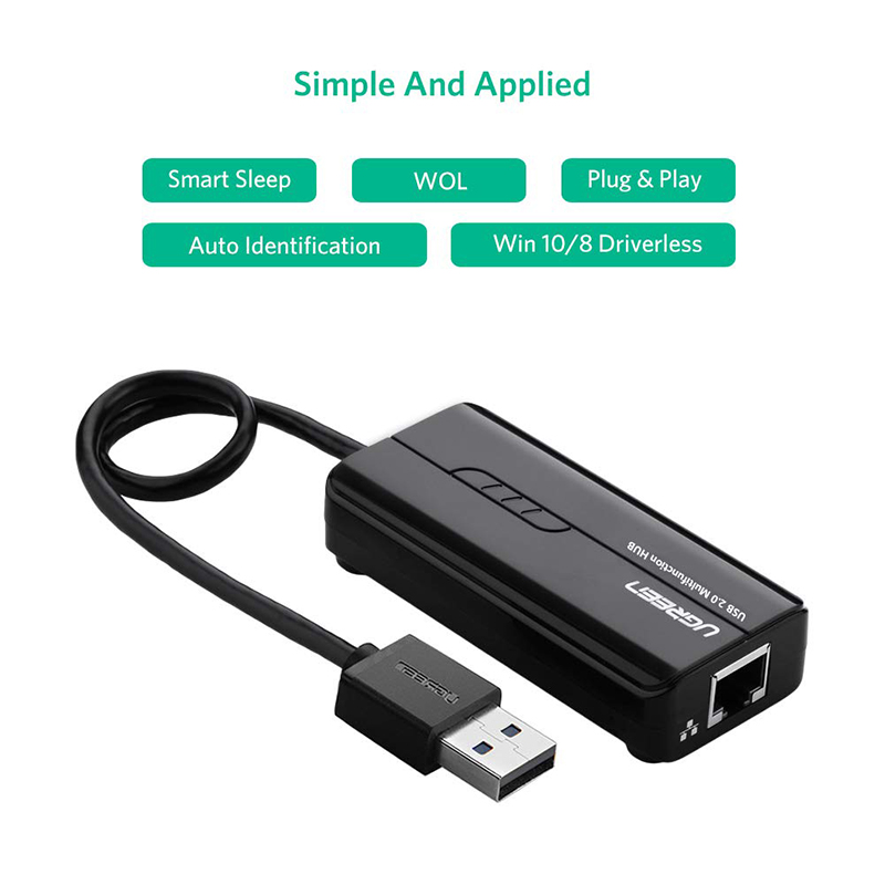 Bộ chia USB 2.0 3 cổng + LAN RJ45 10/100Mbps Ugreen 20264 - Phụ Kiện Điện Tử Việt Nam bo chia usb 2.0 3 cong 1 cong lan ugreen 20264