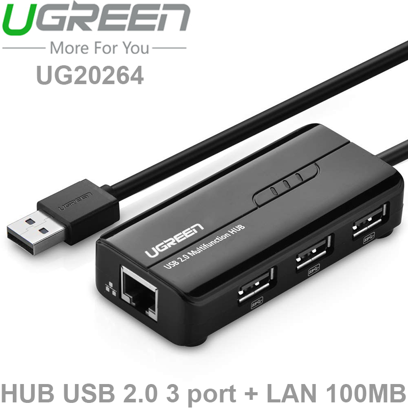Bộ chia USB 2.0 3 cổng + LAN RJ45 10/100Mbps Ugreen 20264 - Phụ Kiện Điện Tử Việt Nam bo chia usb 2.0 3 cong 1 cong lan ugreen 20264