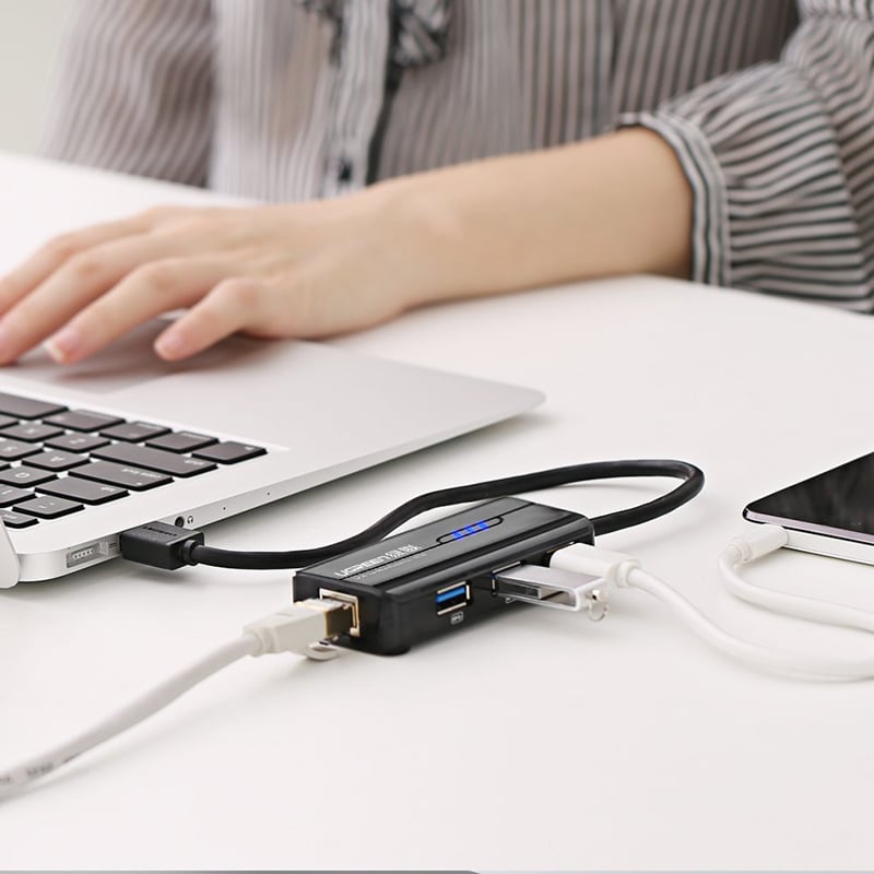Bộ chia USB 3.0 3 cổng + LAN RJ45 10/100Mbps Ugreen 20266 - Phụ Kiện Điện Tử Việt Nam hub chia usb 3.0 3 cong 1 cong lan ugreen 20266