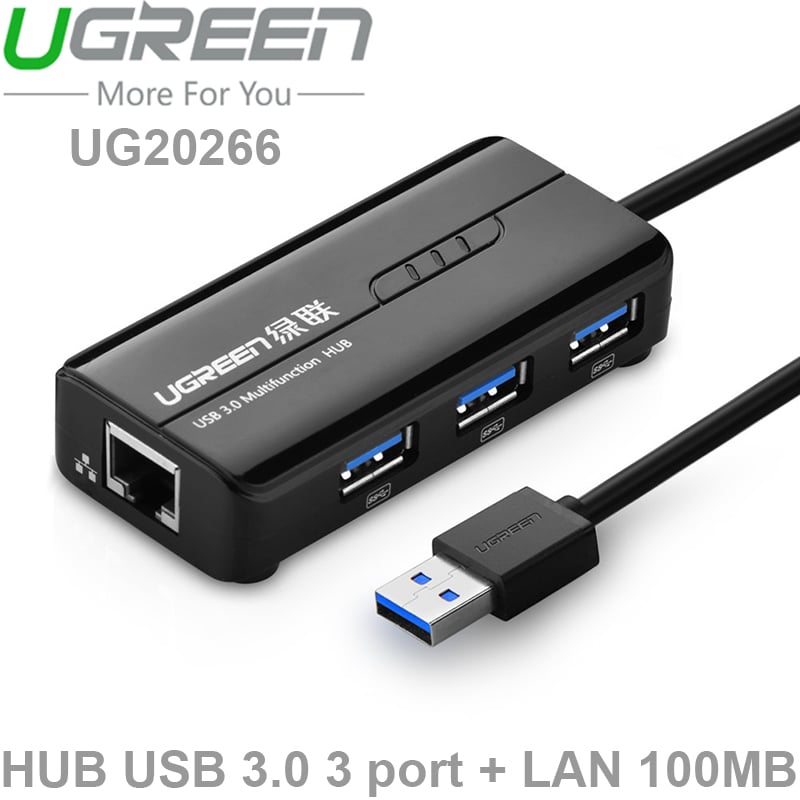 Bộ chia USB 3.0 3 cổng + LAN RJ45 10/100Mbps Ugreen 20266 - Phụ Kiện Điện Tử Việt Nam hub chia usb 3.0 3 cong 1 cong lan ugreen 20266
