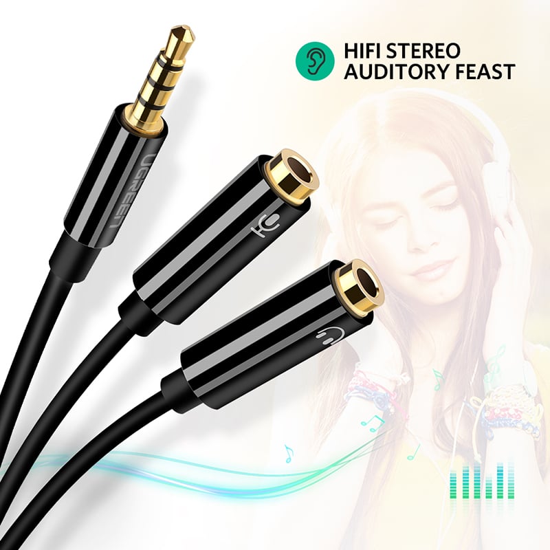 Cáp chia Audio 3.5mm ra một cổng Mic và một cổng ra Loa Ugreen 30620 (đen) - Phụ Kiện Điện Tử Việt Nam ugreen 30620 cap chia audio 3.5mm 1 ben micro 1 ben tai nghe