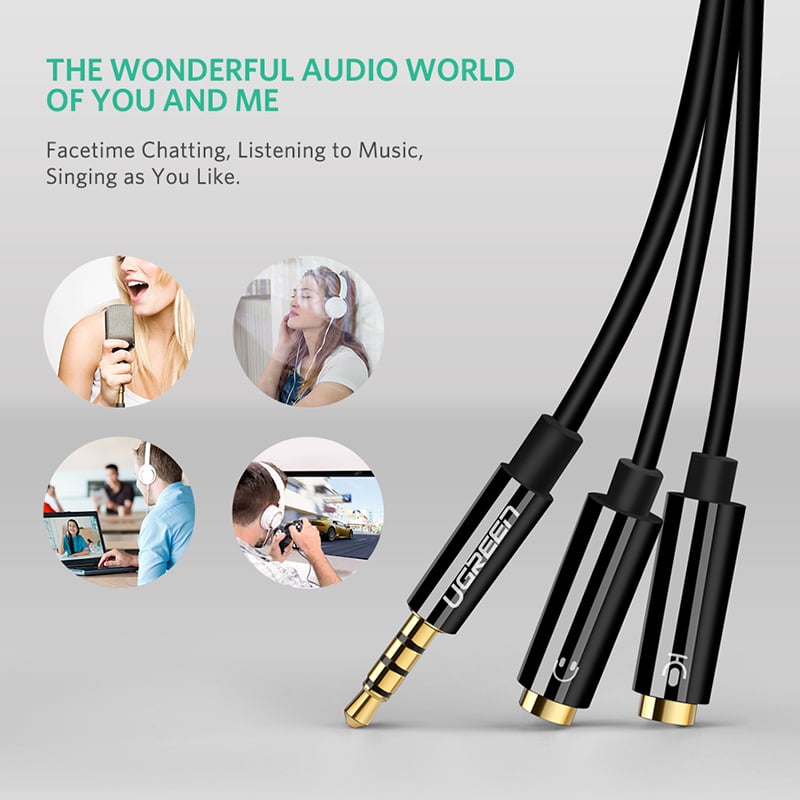 Cáp chia Audio 3.5mm ra một cổng Mic và một cổng ra Loa Ugreen 30620 (đen) - Phụ Kiện Điện Tử Việt Nam ugreen 30620 cap chia audio 3.5mm 1 ben micro 1 ben tai nghe