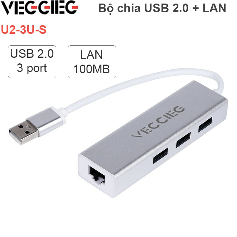 Bộ chia USB 2.0 3 cổng + LAN RJ45 100Mbps Veggieg U2-3U-S - Phụ Kiện Điện Tử Việt Nam usb hub 2.0 3 cong co cong mang lan rj45 veggieg u2-3u-s