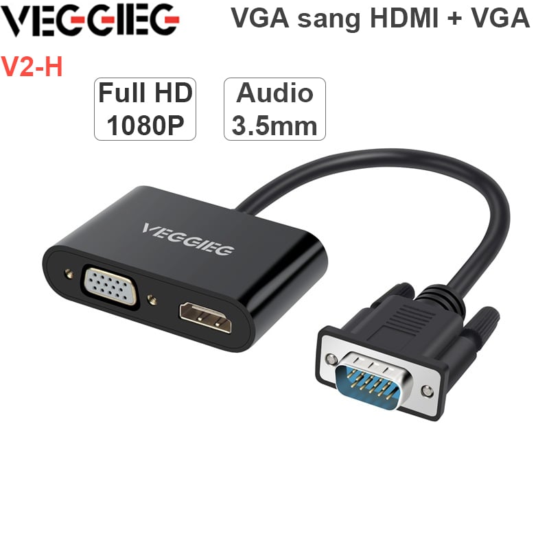 VGA audio 3.5mm sang HDMI VGA converter Veggieg V2-H 1080P - Phụ Kiện Điện Tử Việt Nam VGA sang HD + VGA có audio veggieg