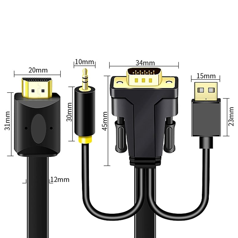 Dây cáp chuyển VGA + Audio sang HDMI 2 Mét 3 Mét full HD 1080P - Phụ Kiện Điện Tử Việt Nam vga sang HDMI 2 met 3 met 5 met