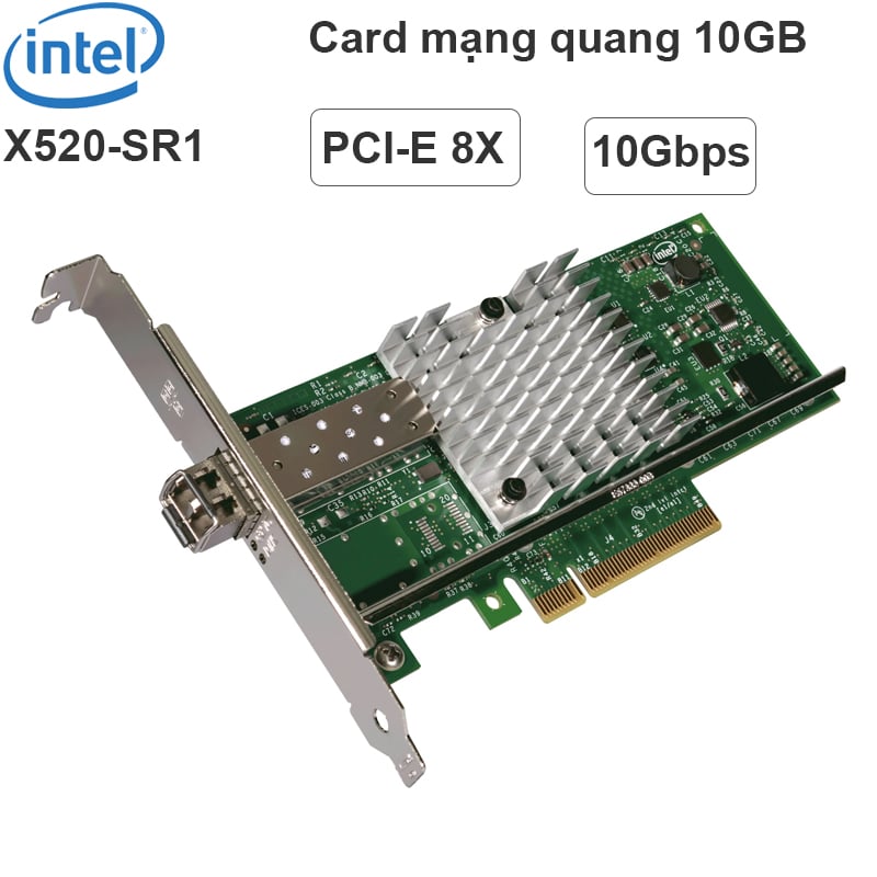 Cạc mạng máy chủ server 1 cổng quang fiber optical PCI-E 8X 10Gbps Intel X520-SR1 - Phụ Kiện Điện Tử Việt Nam card mang 10gbps intel X520-SR1