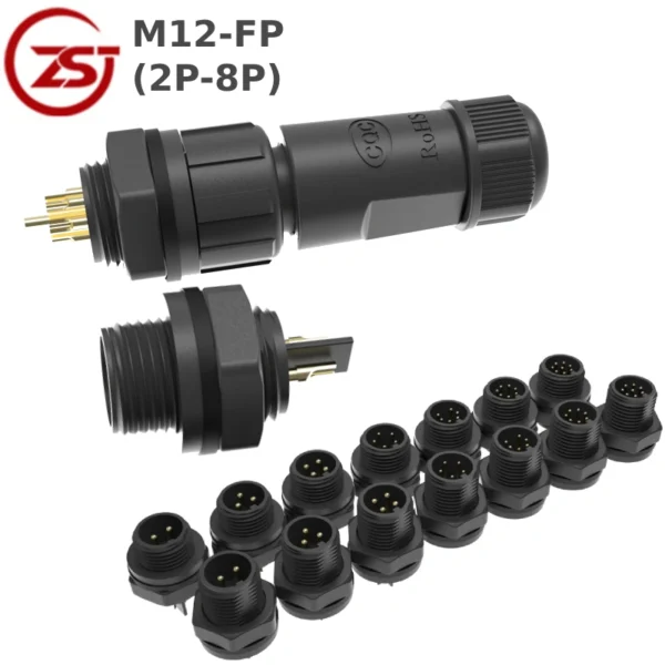 Đầu nối dây điện chống nước lắp bảng điều khiển ZSJ M12-FP chuẩn IP68 từ 2 -8 chân