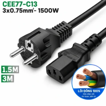 Cáp nguồn EU CEE 77- IEC320 C13 3x0.75mm 0
