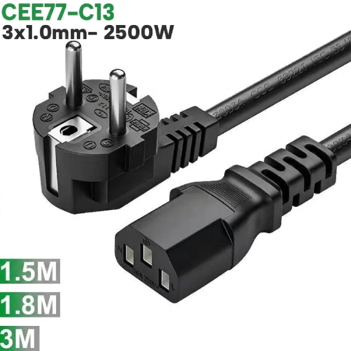 Dây cáp nguồn CEE 7/7 EU IEC320 C13 lõi đồng 3x1mm2 250V-10A dài 1.8m-3m - Phụ Kiện Điện Tử Việt Nam Cáp nguồn EU CEE 77- IEC320 C13 3x1.0mm 3