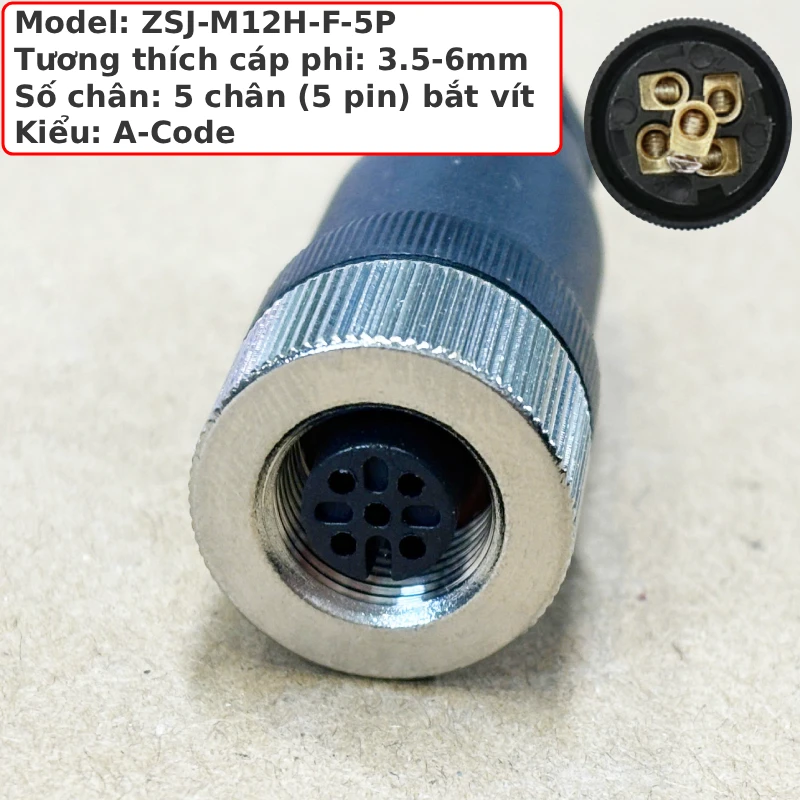 Đầu giắc nối cảm biến chống nước IP68 ZSJ M12H-F-5P 2