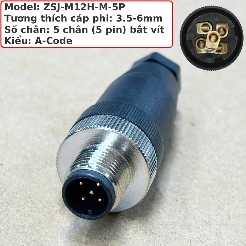 Đầu giắc nối cảm biến chống nước IP68 ZSJ M12H-M-5P 2